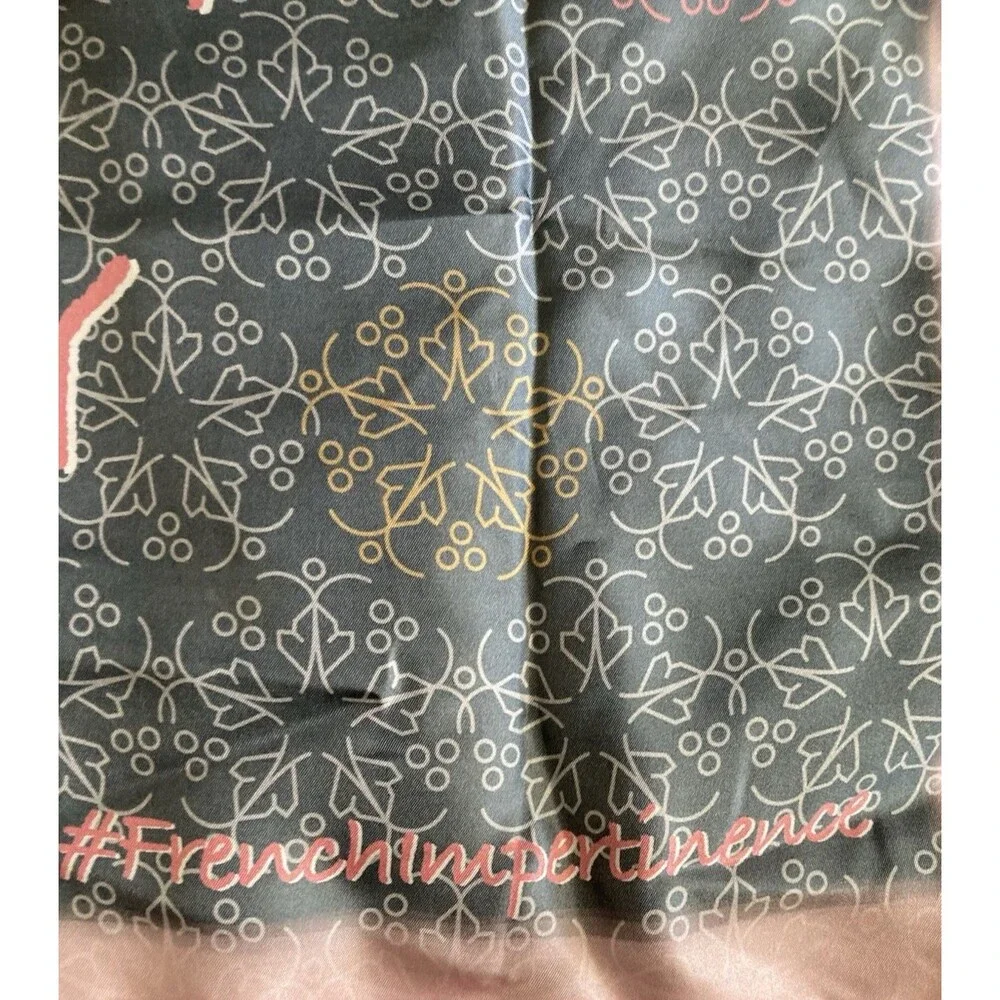 NICOLAS FEUILLATTE FRANCE CHAMPAGNE 100% SILK SCARF GRAY PINK LOGO SQUARE RARE